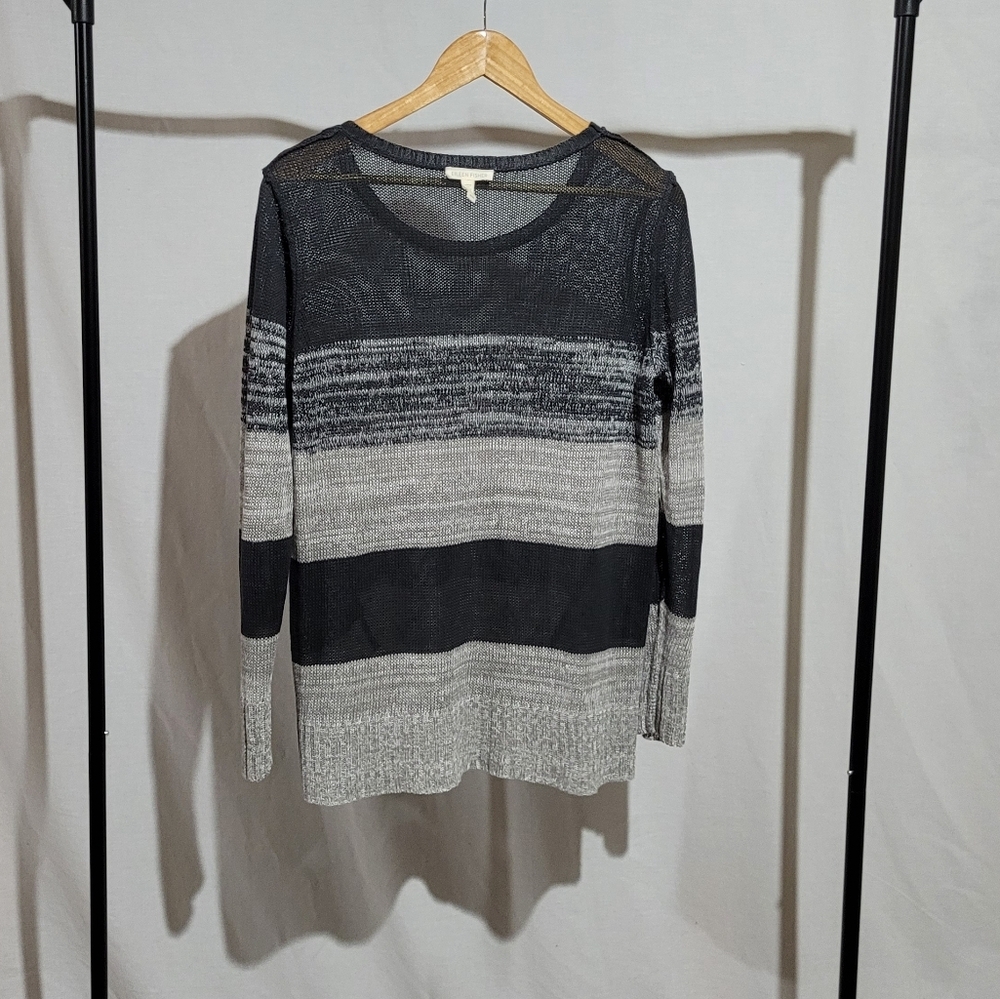 Eileen Fisher sweater loose knit pullover baggy black grey organic linen vegan